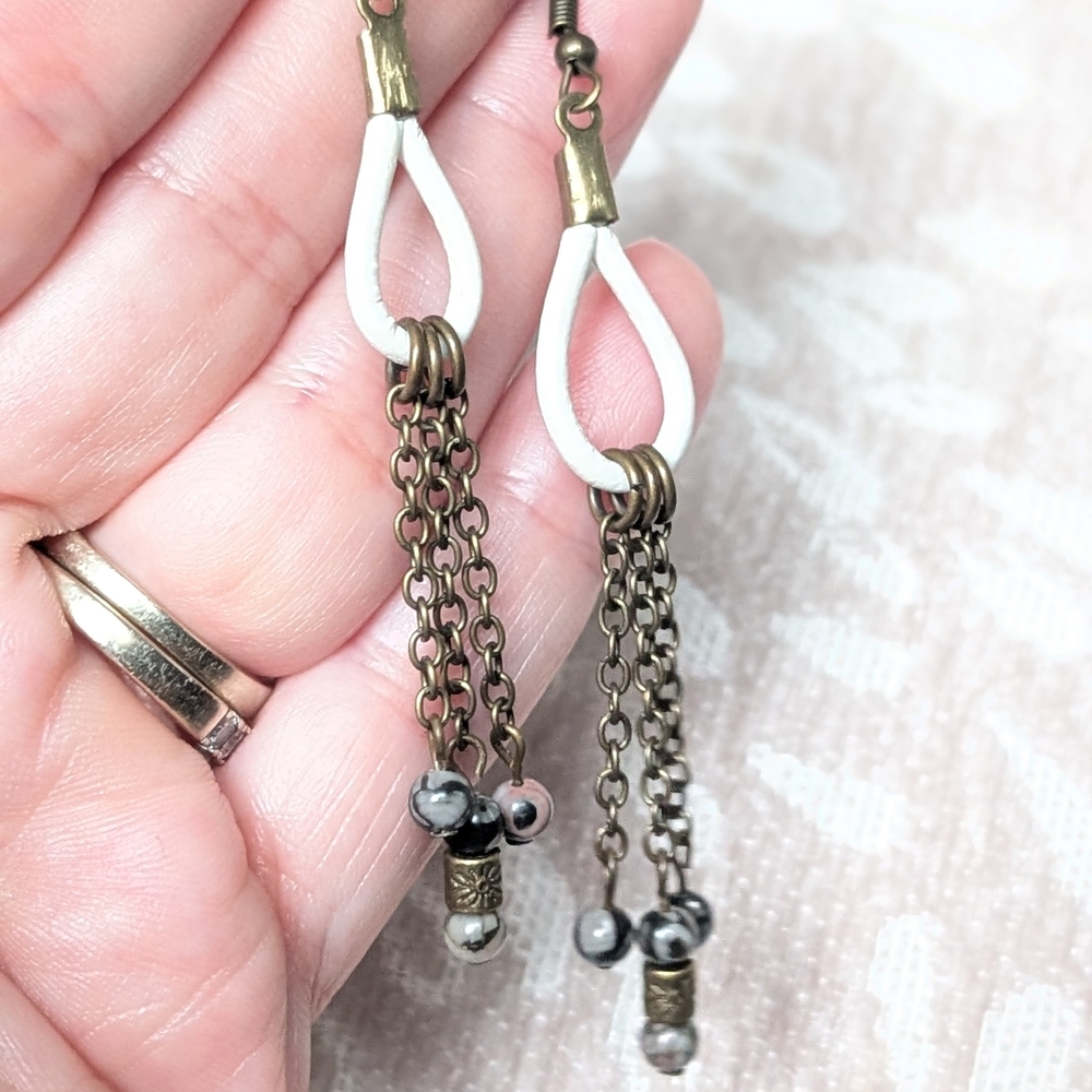 Elegant White and Gold Dangle Earrings
